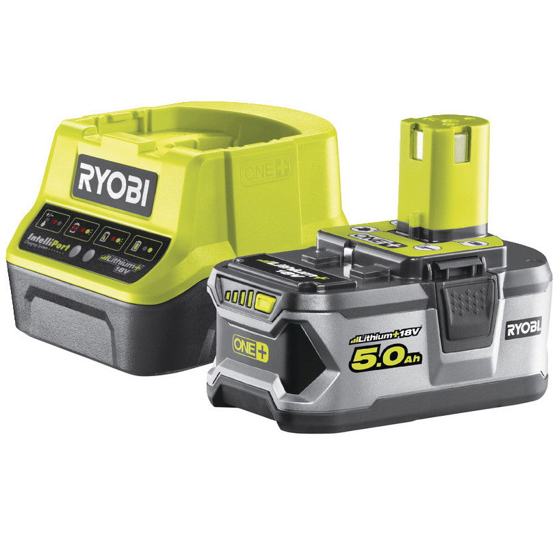Ryobi RC18120-150 18V ONE+ kompakt töltő és 1 db Lithium+ Li-ion akkumulátor, 18 V, 5.0 Ah termék fő termékképe
