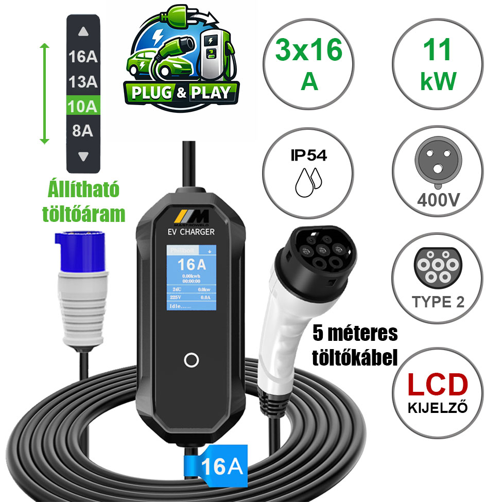 Mastroweld EVoCHARGE elektromos autó töltő, 11 kW, 5 m termék fő termékképe