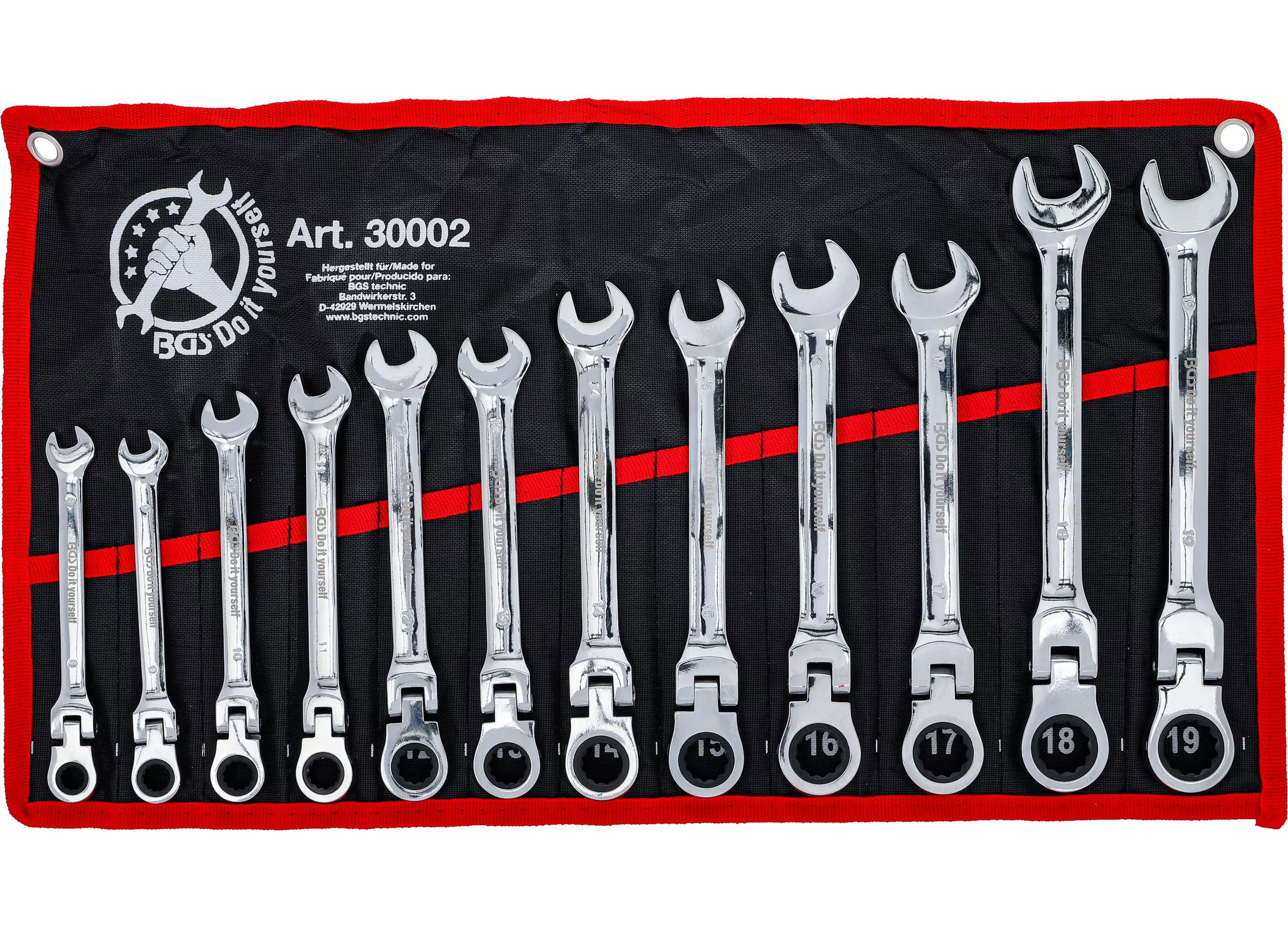BGS Do it yourself 9-30002 csillag-villáskulcs készlet, 72-fogú racsnis-csuklós, metrikus, 12 részes termék fő termékképe