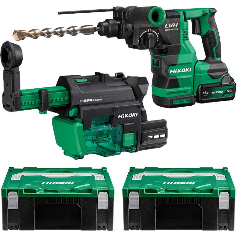 HiKoki DH1826DA-WUZ akkus SDS-plus fúró-vésőkalapács porelszívóval (2 x 5.0 Ah Li-ion akkuval, 2 db Hitbox kofferrel) termék fő termékképe