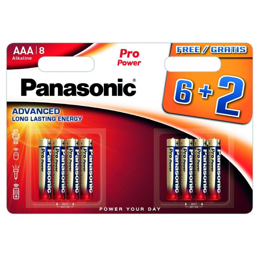 Panasonic LR03PPG/8BW 6+2F PRO POWER alkáli tartós elem, AAA (micro), 8 db/bliszter termék fő termékképe