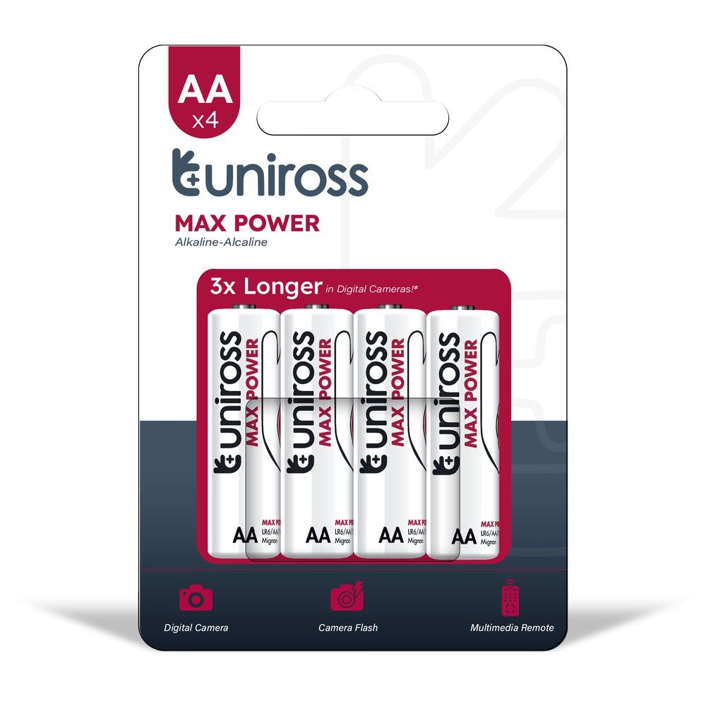 Uniross LR6 MAX POWER 1.5V alkáli tartós elem, AA (ceruza), 4 db/bliszter termék fő termékképe
